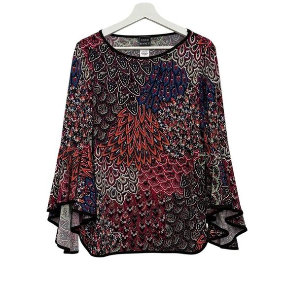 Coco Bianco Women's Multicolor Peacock Pattern Tunic size Large - Picture 1 of 8